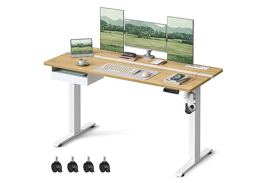 VASAGLE Schreibtisch höhenverstellbar, elektrisch, mit Steckdosen und Stoff günstig online kaufen