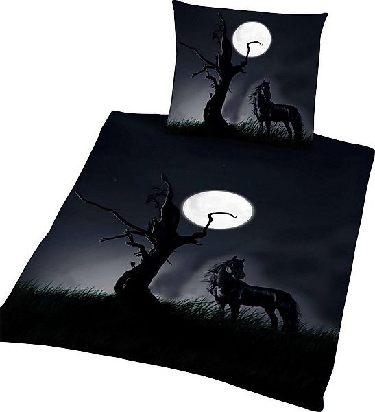 JACK Jugendbettwäsche Renforce Bettwäsche schwarzes Pferd bei Vollmond 135x günstig online kaufen