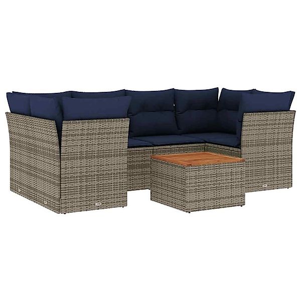 vidaXL 7-Tlg Garten-Sofagarnitur mit Kissen Grau Poly Rattan 3255830 günstig online kaufen