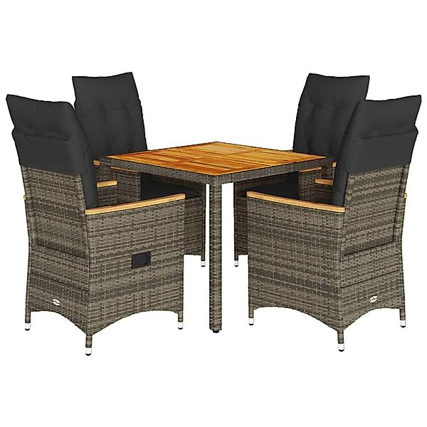 vidaXL 5-Tlg Garten-Essgruppe mit Kissen Grau Poly Rattan 3276844 günstig online kaufen