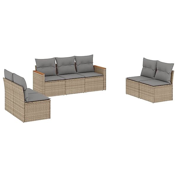 vidaXL 7-Tlg Garten-Sofagarnitur mit Kissen Beige Poly Rattan 3258279 günstig online kaufen