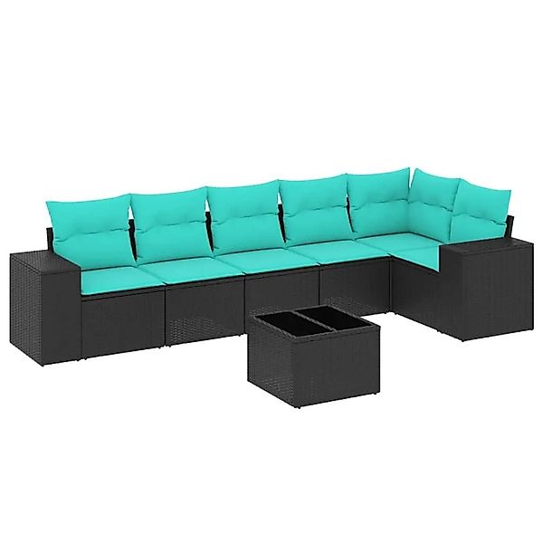 vidaXL 7-Tlg Gartensofa-Set mit Kissen Schwarz Polyrattan 3222596 günstig online kaufen