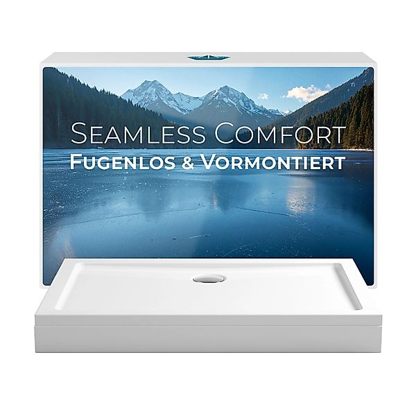 Calmwaters Duschwanne Seamless Comfort 120x80x14 cm Set Schürze Vormontiert günstig online kaufen