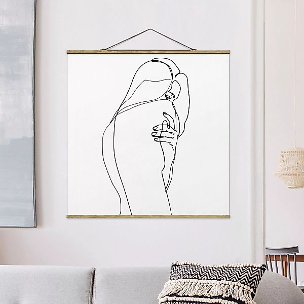 Stoffbild Abstrakt mit Posterleisten - Quadrat Line Art Frauenakt Schulter günstig online kaufen
