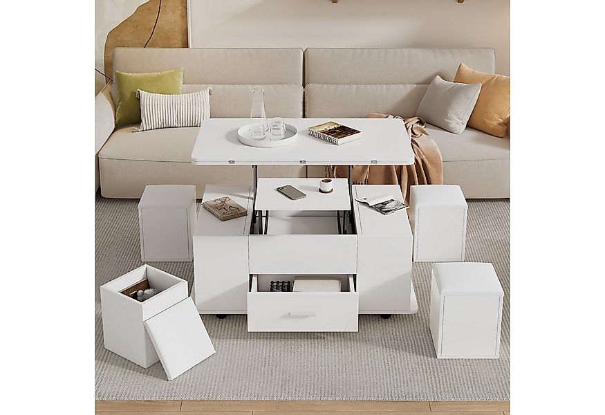 Merax Couchtisch 4-in-1 höhenverstellbarer Sofatisch mit ausklappbarer Tisc günstig online kaufen