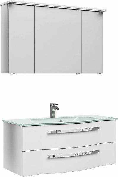 Saphir Badmöbel-Set "Serie 4005, vormontiert, Glaswaschbecken, Spiegelschra günstig online kaufen