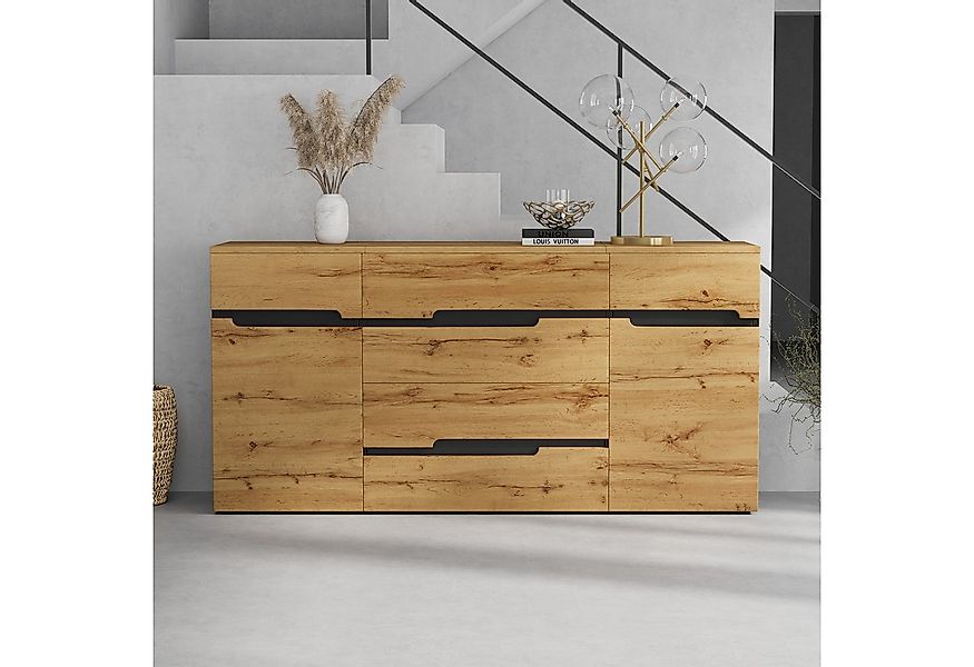 Merax Sideboard in Holzoptik und Schwarz, moderner Esszimmer- & Beistellsch günstig online kaufen