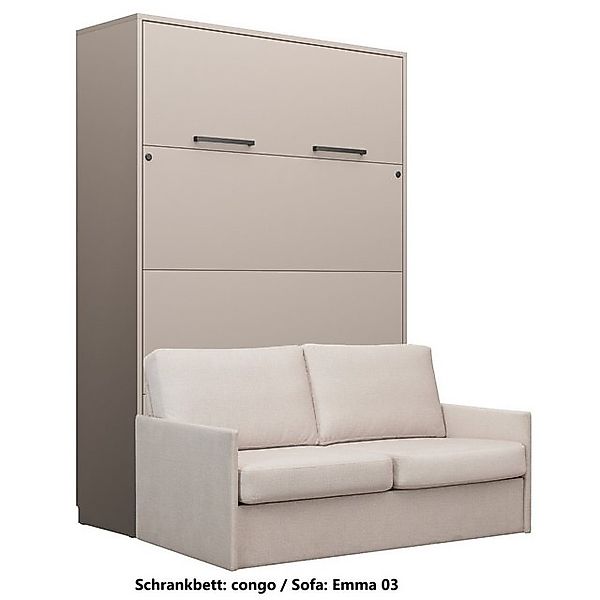 QMM TraumMöbel Schrankbett Wandbett GN 140x200 congo mit LED & Sofa vertika günstig online kaufen