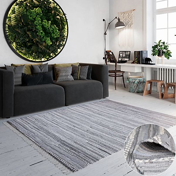 my home Teppich "Le Vivier" rechteckig 10 mm Höhe Handweb Teppich, gestreif günstig online kaufen