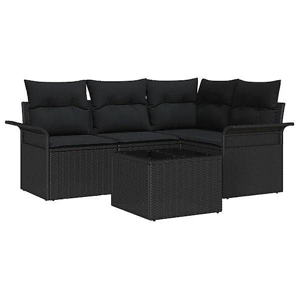 vidaXL Garten-Sofa-Set mit Kissen 5-Tlg Schwarz Poly Rattan 3354022 günstig online kaufen