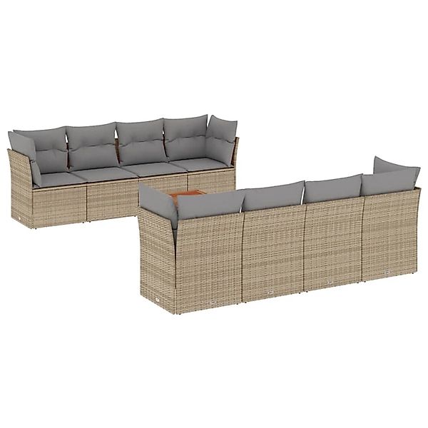 vidaXL 9-Tlg Garten-Sofagarnitur mit Kissen Beige Poly Rattan 3255856 günstig online kaufen