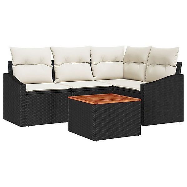 vidaXL Loungesofa 5-tlg. Garten-Sofagarnitur mit Kissen Schwarz Poly Rattan günstig online kaufen