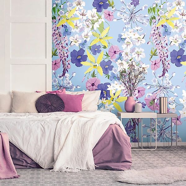 PROFHOME 391961-GU Fototapete Blumen Violett flieder Gelb Rosa 1,59 m x 2,8 günstig online kaufen
