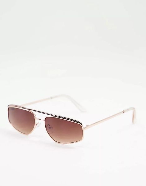 Jeepers Peepers – Eckige Damensonnenbrille in Silber mit braunen Gläsern günstig online kaufen