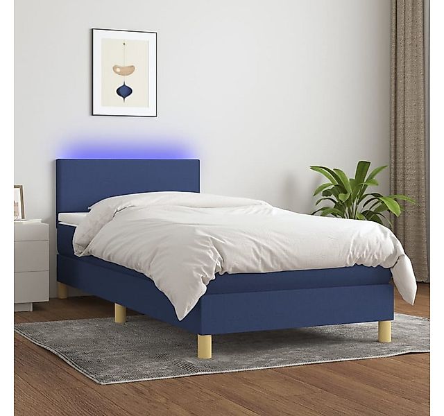 vidaXL Boxspringbett Boxspringbett mit Matratze LED Blau 100x200 cm Stoff B günstig online kaufen