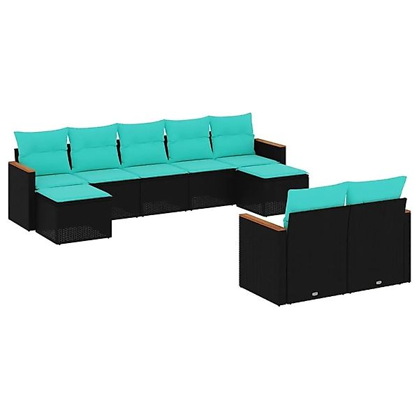 vidaXL 9-Tlg Gartensofa-Set mit Kissen Schwarz Polyrattan 3226400 günstig online kaufen