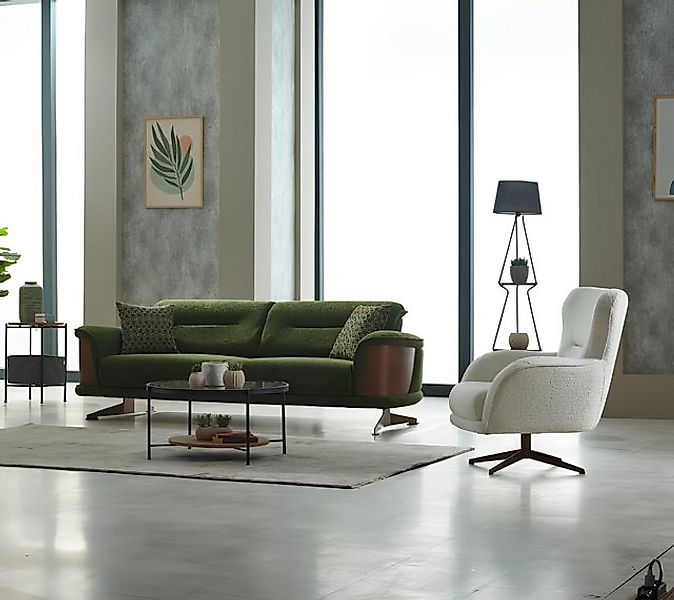 JVmoebel Sofa Sofagarnitur Polstersofa Dreisitzer Sessel Grün Couch Stoffso günstig online kaufen