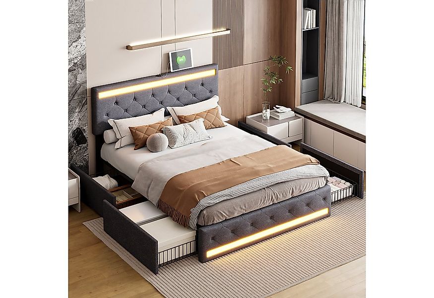 Furnishings Home Stauraumbett Polsterbett Doppelbett (Vier extra große Schu günstig online kaufen