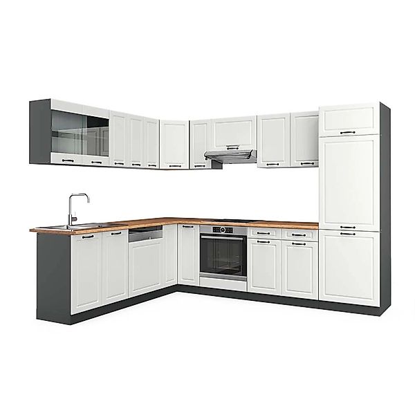 Vicco R-Line Eckküche Weiß Landhaus/Anthrazit 227 x 287 cm AP Eiche günstig online kaufen