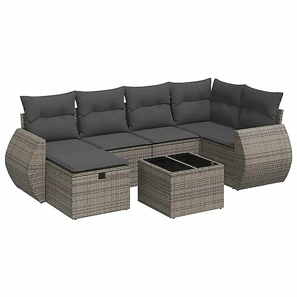 vidaXL 7-Tlg Garten-Sofagarnitur mit Kissen Grau Poly Rattan 3325596 günstig online kaufen
