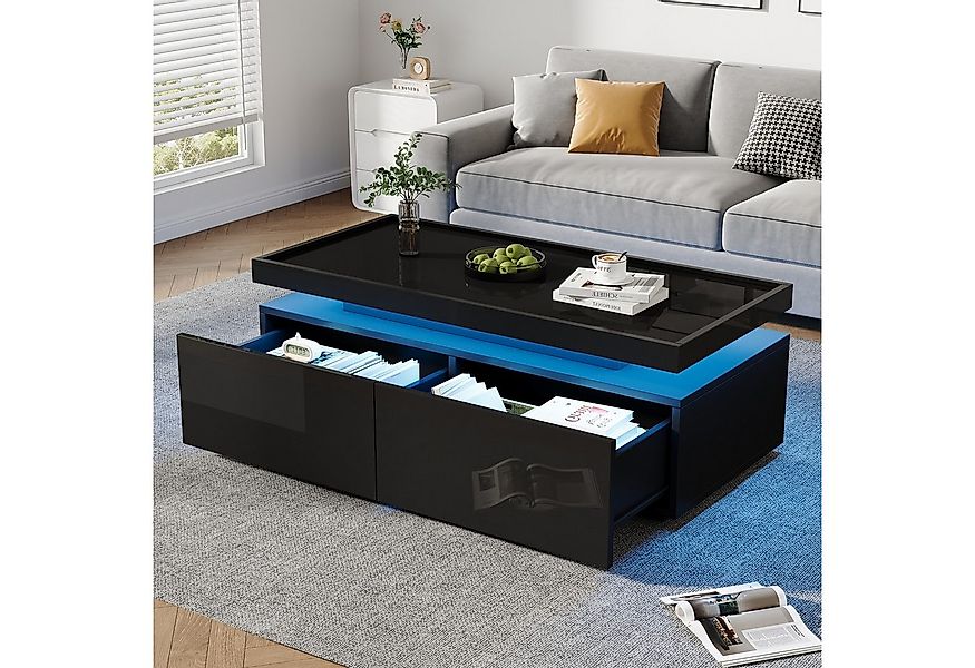 Merax Couchtisch Couchtisch hochglanz Sofatisch Beistelltisch mit LED-Beleu günstig online kaufen