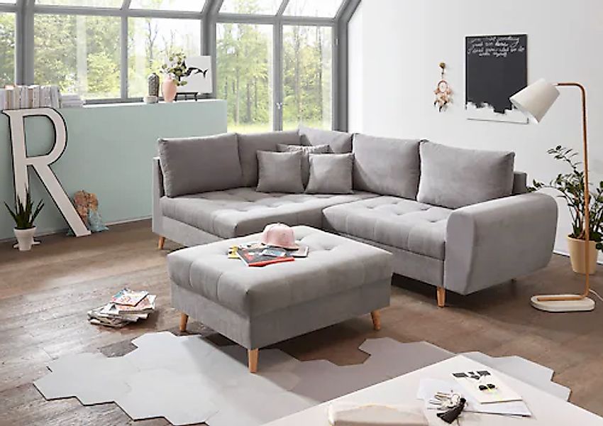 ED EXCITING DESIGN Ecksofa »Alice L-Form«, (Set), mit Hocker & 3 Zierkissen günstig online kaufen