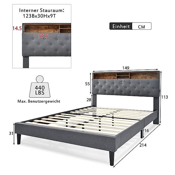 STILVORA Polsterbett 140×200 Bettgestell mit mit LED-Beleuchtung,Jugendbett günstig online kaufen