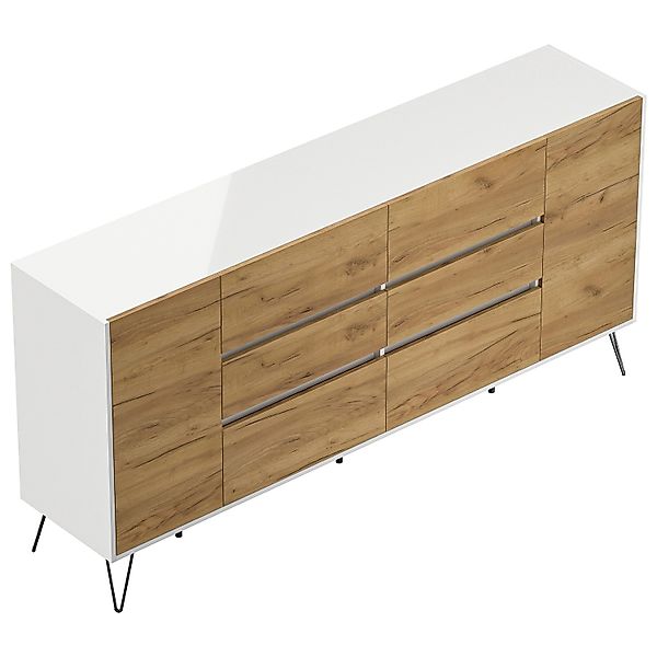 Posseik Sideboard Industrial R 6 Schubladen 2 Türen 200 cm Weiß Eiche Front günstig online kaufen