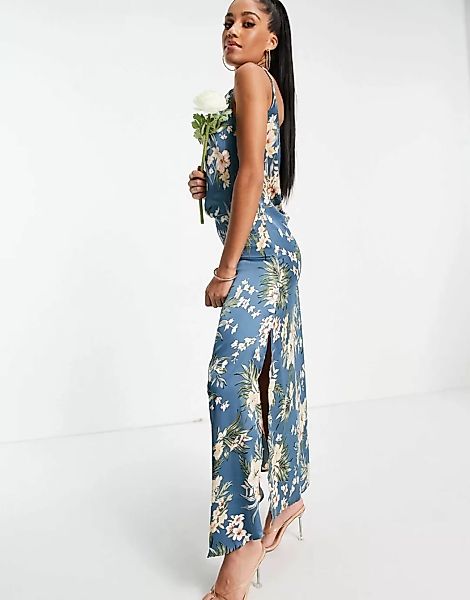 AX Paris – Bridesmaid – Blaues Camisole-Maxikleid mit Blumenmuster-Mehrfarb günstig online kaufen