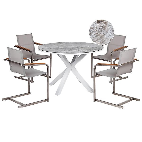 Beliani Gartentisch Set MALETTO/COSOLETO Weiss Grau Silber günstig online kaufen