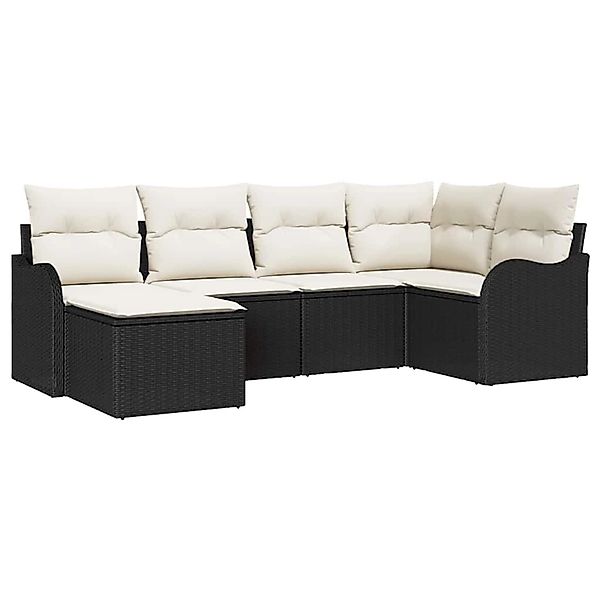 vidaXL Garten-Sofa-Set mit Kissen 6-Tlg Schwarz Poly Rattan 3345767 günstig online kaufen