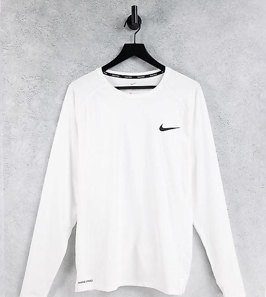 Nike Training Plus – Langärmliges, eng geschnittenes Oberteil in Weiß günstig online kaufen