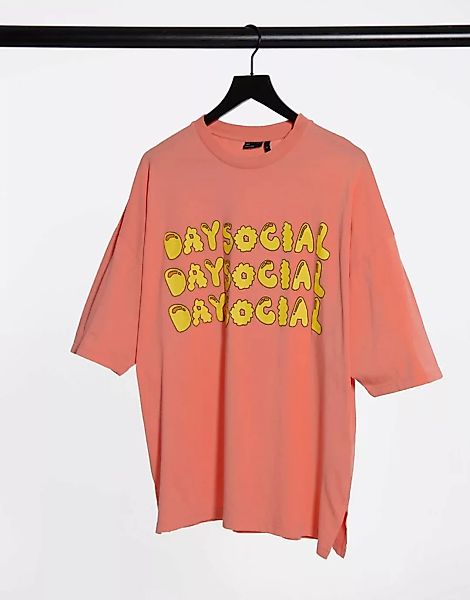 ASOS Daysocial – Oversize-T-Shirt mit Schaumdruck-Schriftzug vorne und abge günstig online kaufen