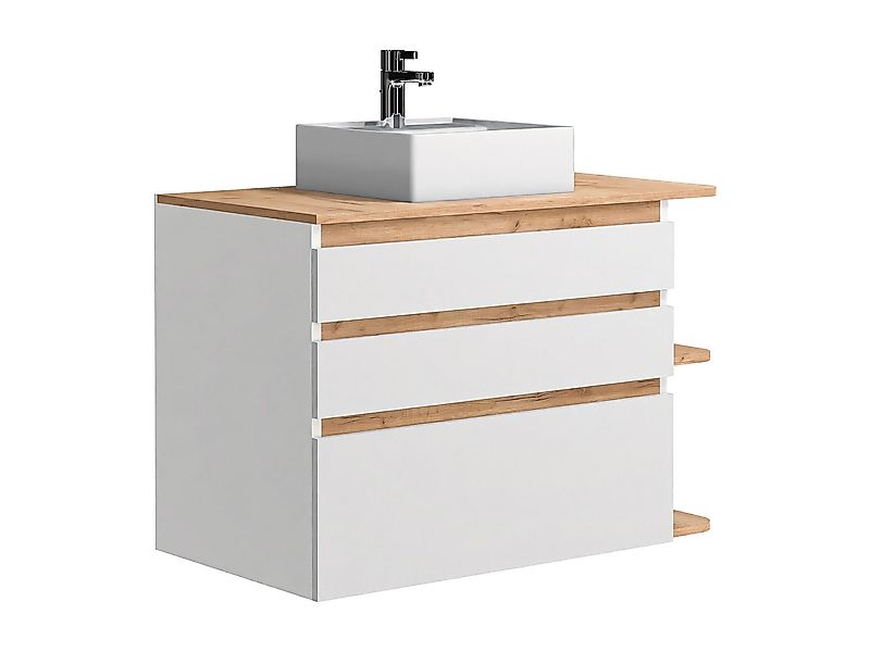 Waschbeckenunterschrank hängend mit Einzelwaschbecken - B. 94 cm - Naturfar günstig online kaufen