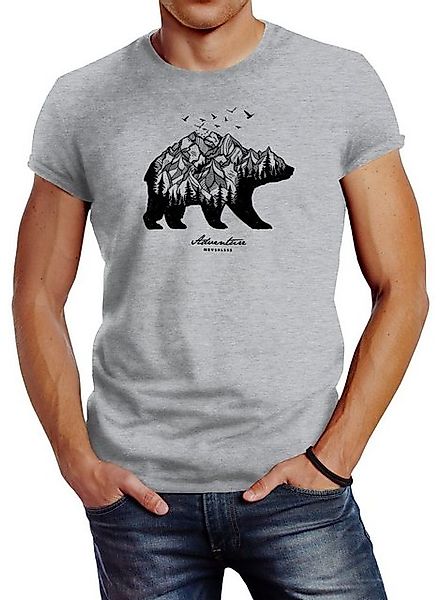 Neverless Print-Shirt Herren T-Shirt Bär Abenteuer günstig online kaufen