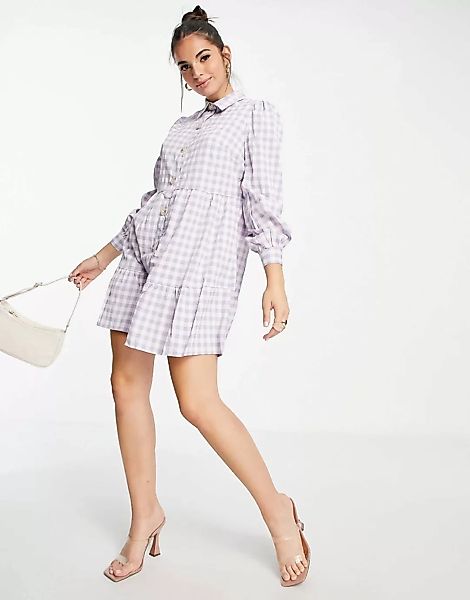 Lola May – Gestuftes Hemdkleid mit Karomuster in der Farbe Flieder-Mehrfarb günstig online kaufen