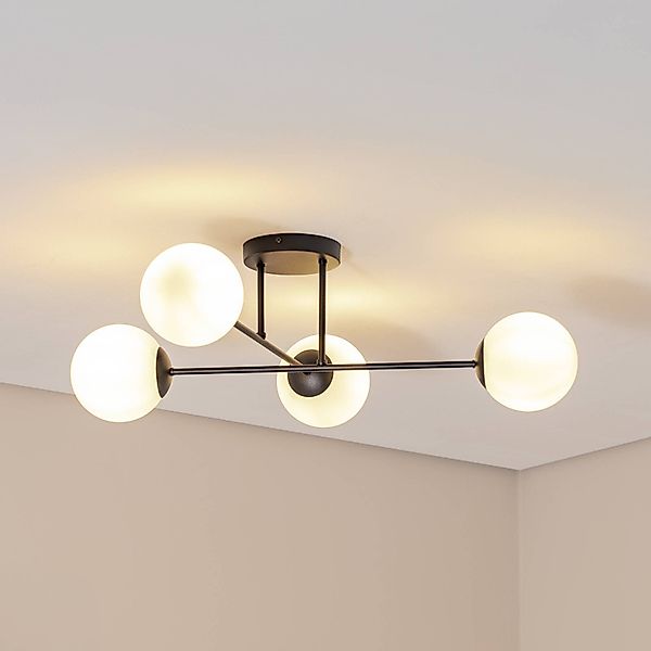 Deckenlampe Glassy, 4-flg., gekreuzt, schwarz/opal günstig online kaufen