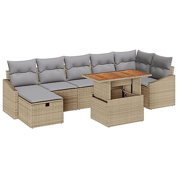 vidaXL Loungesofa 8-teilige Garten Sofagarnitur mit Kissen, Beige Poly Ratt günstig online kaufen
