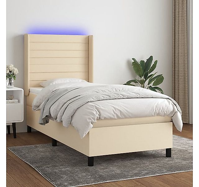 vidaXL Boxspringbett Boxspringbett mit Matratze LED Creme 80x200 cm Stoff B günstig online kaufen