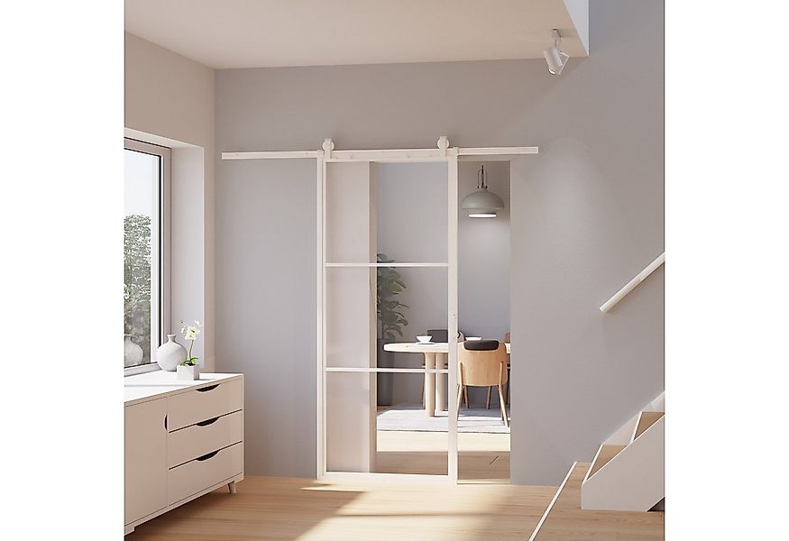 inova wohnen Glasschiebetür Klarglas mit weißem Stahlrahmen (Komplett Set, günstig online kaufen