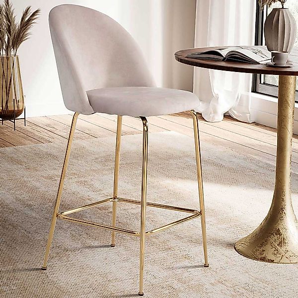 Tresenstuhl Barhocker Set in Beige und Goldfarben (2er Set) günstig online kaufen