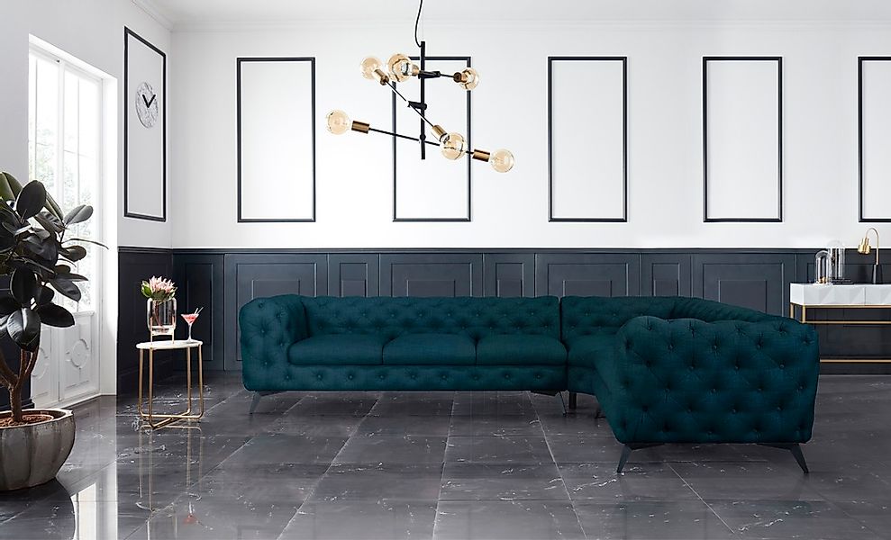 Leonique Chesterfield-Sofa "Ecksofa GLYNIS L-Form mit Wellenunterfederung, günstig online kaufen