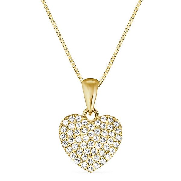 Tony Fein Goldkette mit Herzanhänger 585er Gelbgold 0,8mm Zirkonia Weiß, Ma günstig online kaufen