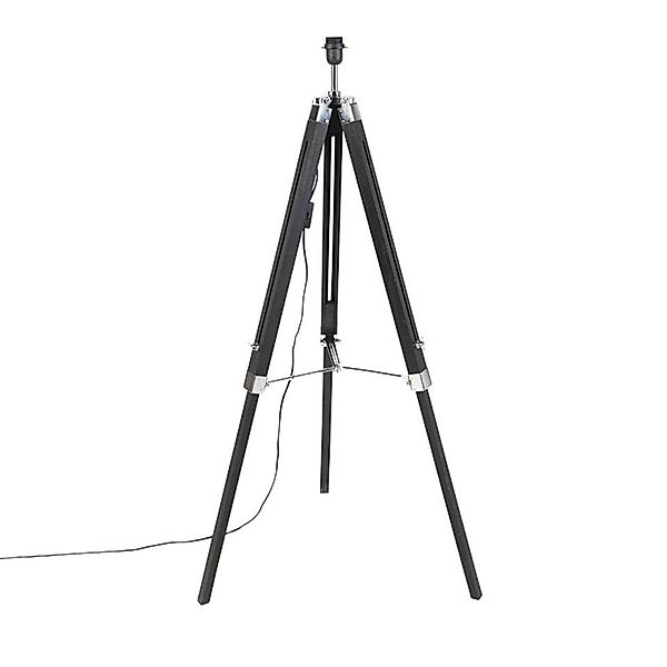 Qazqa Stehlampe Tripod, ohne Leuchtmittel, E27, Schwarz, Industrie, Holz, 1 günstig online kaufen