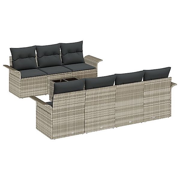 vidaXL Loungesofa 8-teiliges Garten Sofa Set mit Kissen Hellgrau Poly Ratta günstig online kaufen