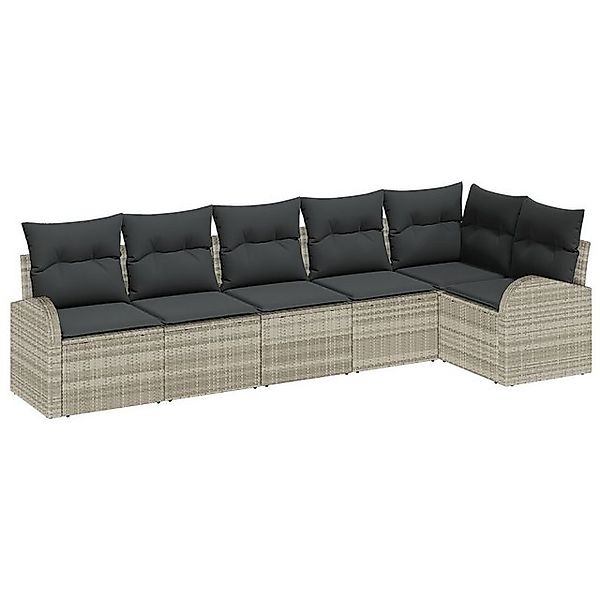 vidaXL Loungesofa 6-teiliges Garten Sofaset mit Kissen Hellgraues Poly Ratt günstig online kaufen