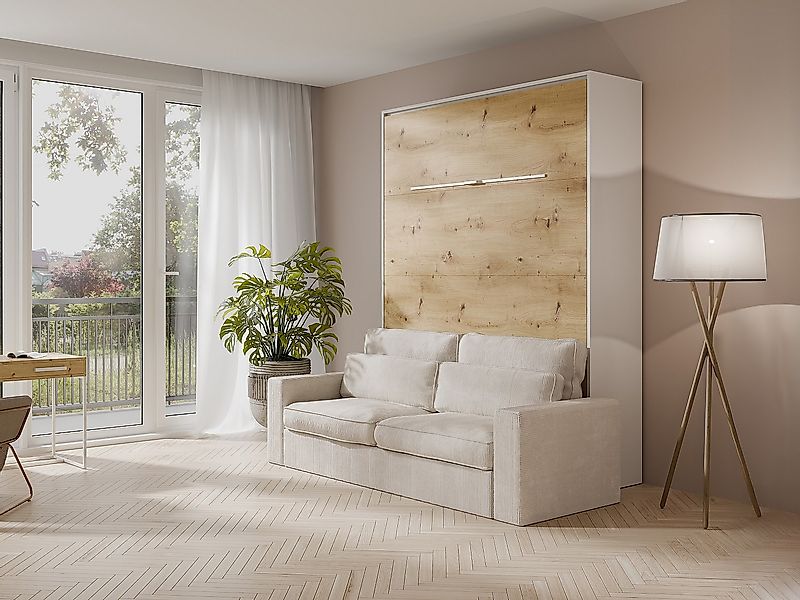 Schrankbett + Sofa + Matratze - 140 x 200 cm - Manuelle vertikale Öffnung - günstig online kaufen