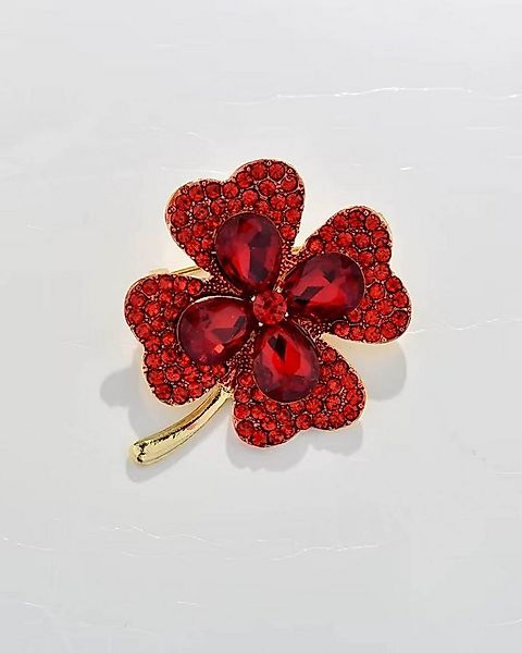 MayTree Brosche "Klee", rot (Stück, 1-tlg), Metallbrosche mit Glassteinen u günstig online kaufen