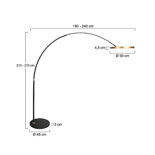LED-Bogenleuchte Ringlux, schwarz/gold, Metall, CCT, Dimmer günstig online kaufen