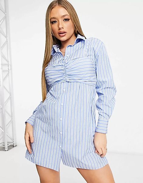 ASOS DESIGN – Gestreiftes Mini-Hemdkleid mit kurz geschnittenem Oberteil-Me günstig online kaufen